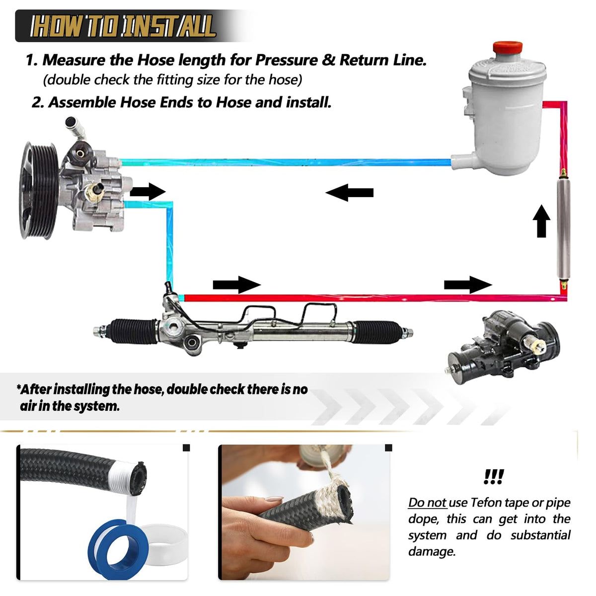 PQY size comparison displaying hoses and adapters side-by-side to confirm fitment