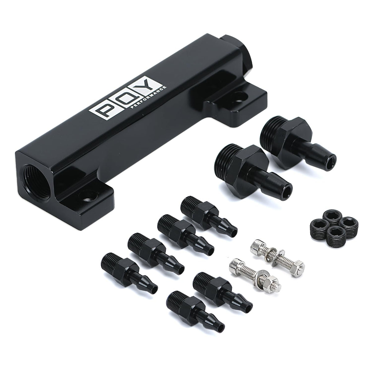 PQY vacuum manifold front view showing six ports and mounting points for tidy boost distribution