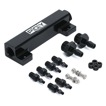 PQY vacuum manifold front view showing six ports and mounting points for tidy boost distribution