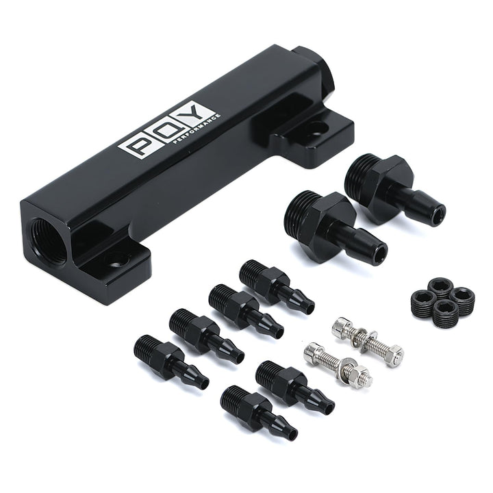 PQY vacuum manifold front view showing six ports and mounting points for tidy boost distribution