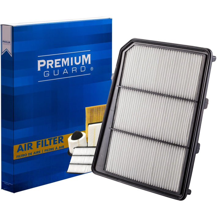 Premium Guard front view packaging showing a ready-to-install TITAN air filter benefit: easy identification