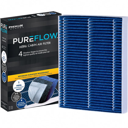Premium Guard filter front packaging showing product and fitment benefits