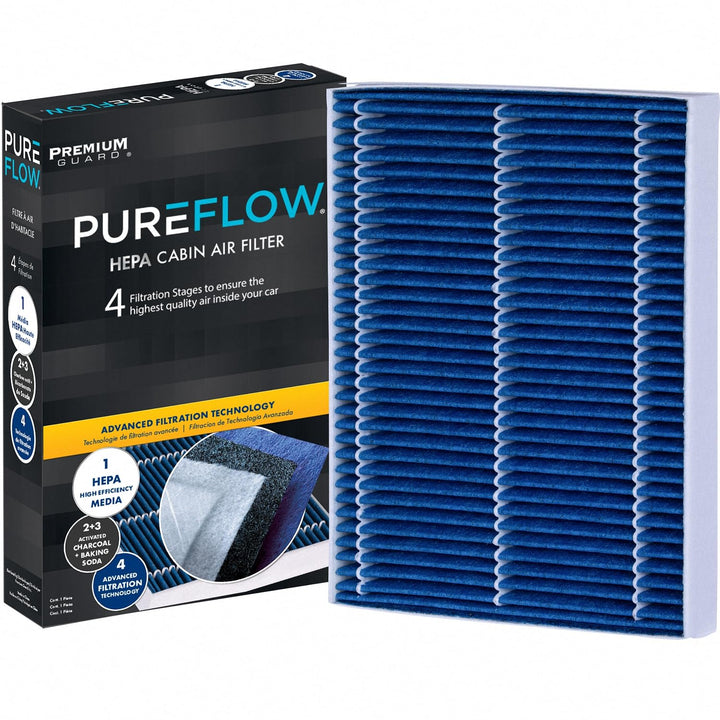 Premium Guard filter front packaging showing product and fitment benefits