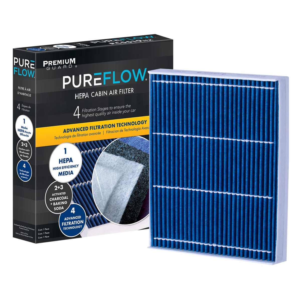Premium Guard filter front packaging showing model and fitment benefits