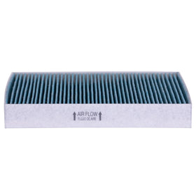 Premium Guard hand holding filter inside car illustrating simple swap benefit