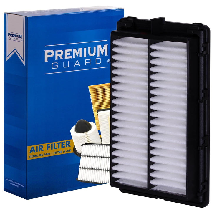 Premium Guard filter front packaging showing model and fitment benefit