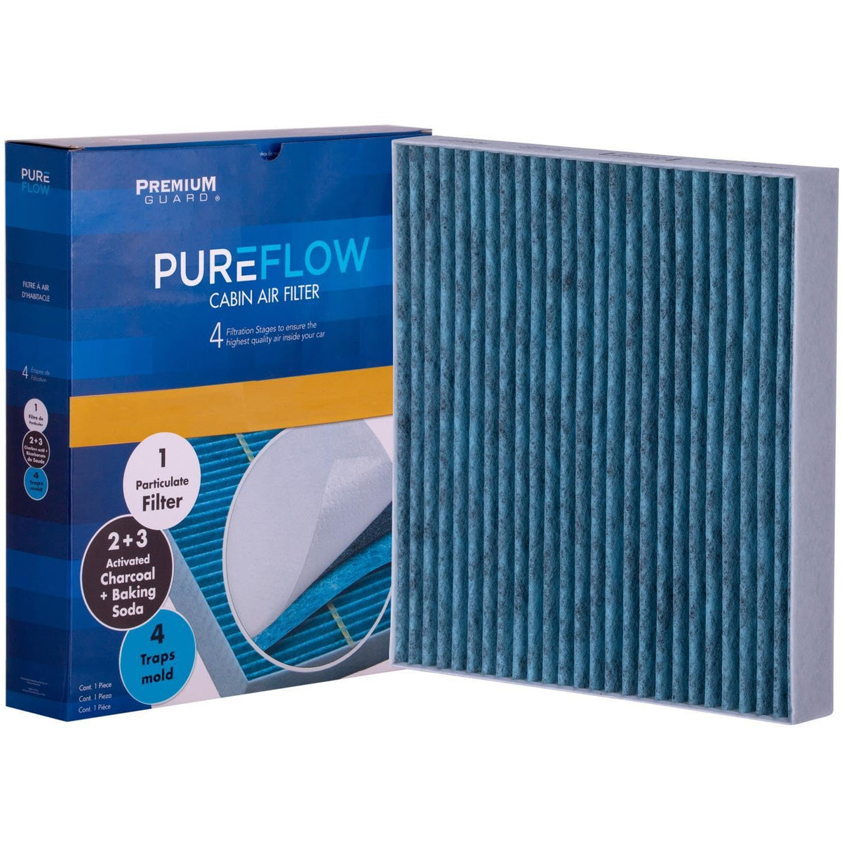 Premium Guard activated carbon layer detail demonstrating odor control benefit