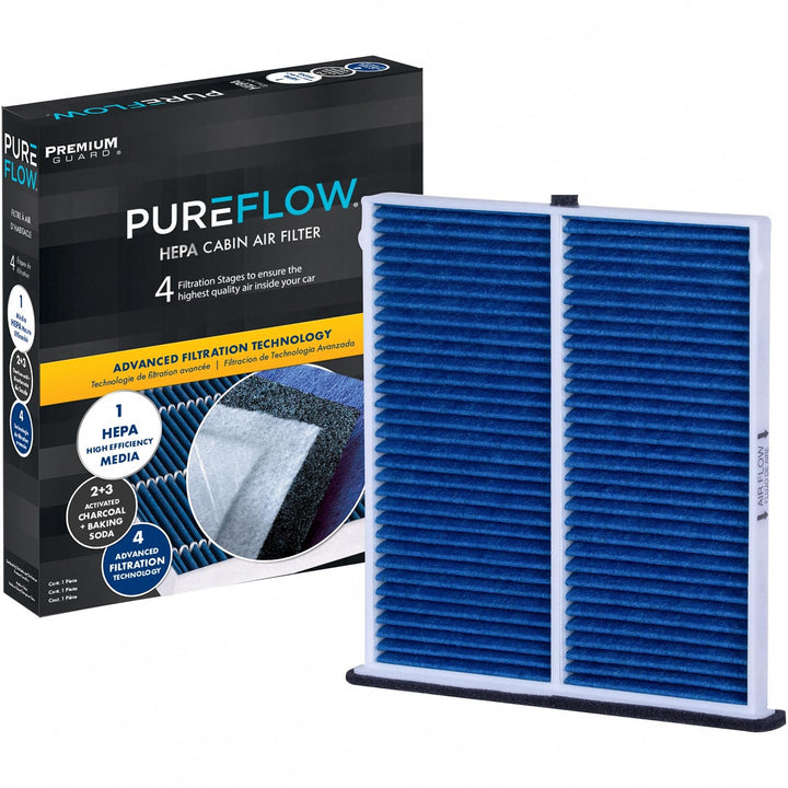 Premium Guard front packaging showing PUREFLOW PC4103HX protecting cabin air