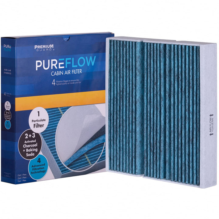 Premium Guard PUREFLOW front view showing full filter and fit for Mercedes, improving cabin air