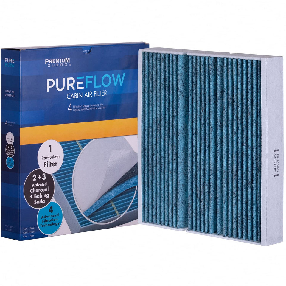 Premium Guard PUREFLOW front view showing full filter and fit for Mercedes, improving cabin air