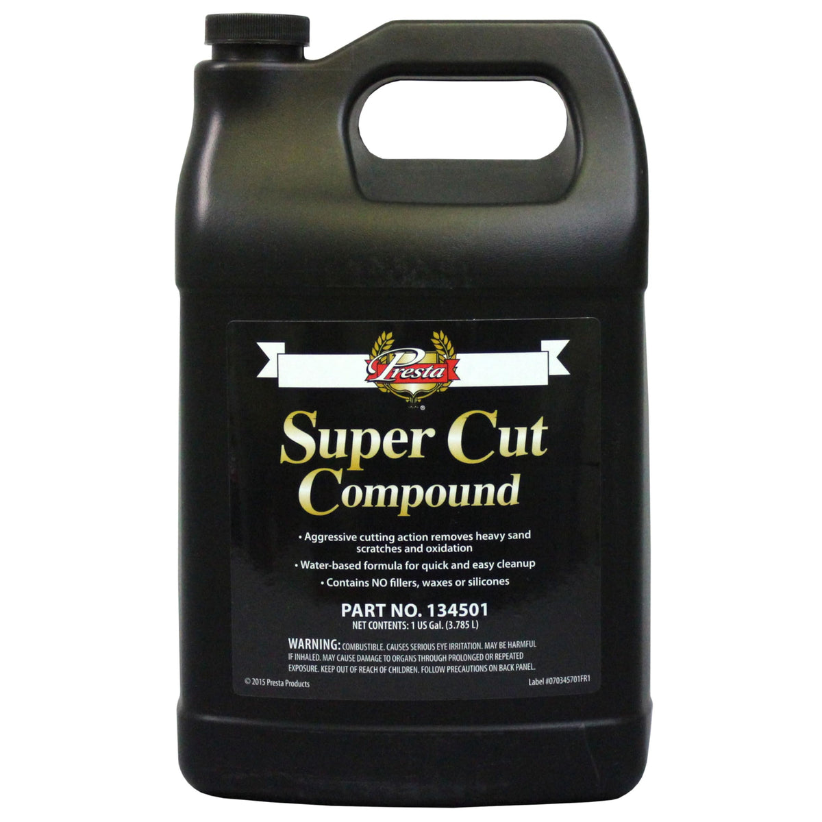 Presta gallon bottle front label showing product name and purpose