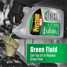 Prestone MAX close-up of green coolant texture illustrating CorGuard protection