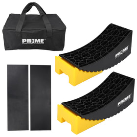Prime 1 front packaging showing two levelers and included rubber mat for secure storage