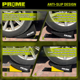 Prime 1 in-use under an RV tire demonstrating stable, level parking support