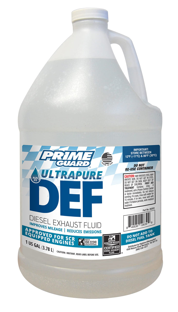 Prime Guard one-gallon DEF front label showing product and purity benefits