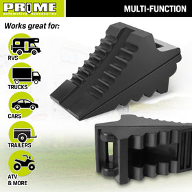 Prime 1 chock placed at RV tire providing secure parking stability