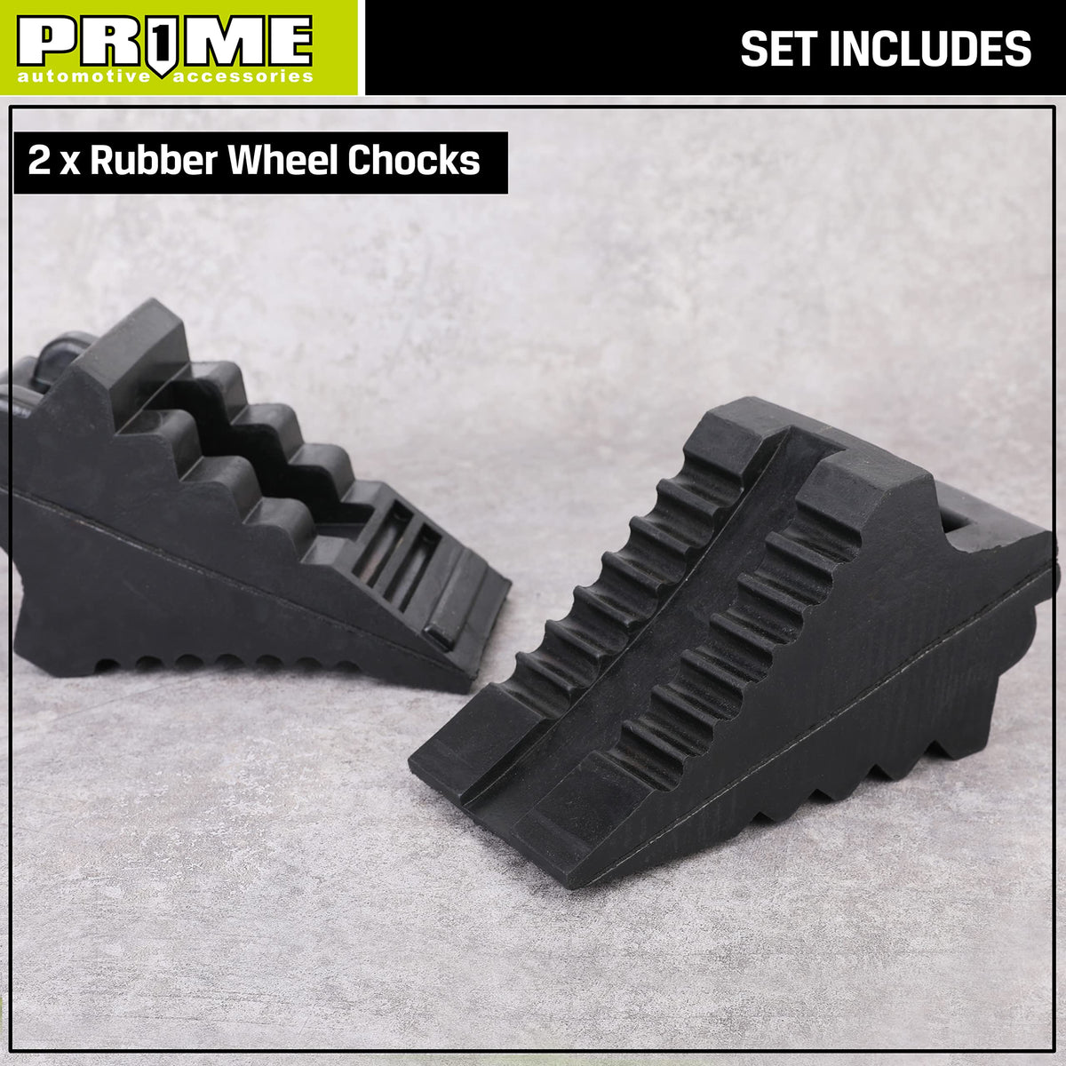 Prime 1 chocks beside camper at campsite enabling worry-free leveling