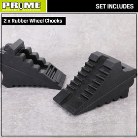 Prime 1 chocks beside camper at campsite enabling worry-free leveling