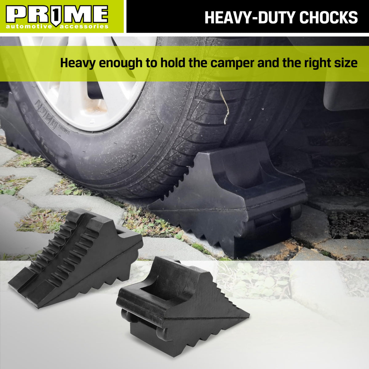 Prime 1 chock next to ruler showing size for correct fit benefit