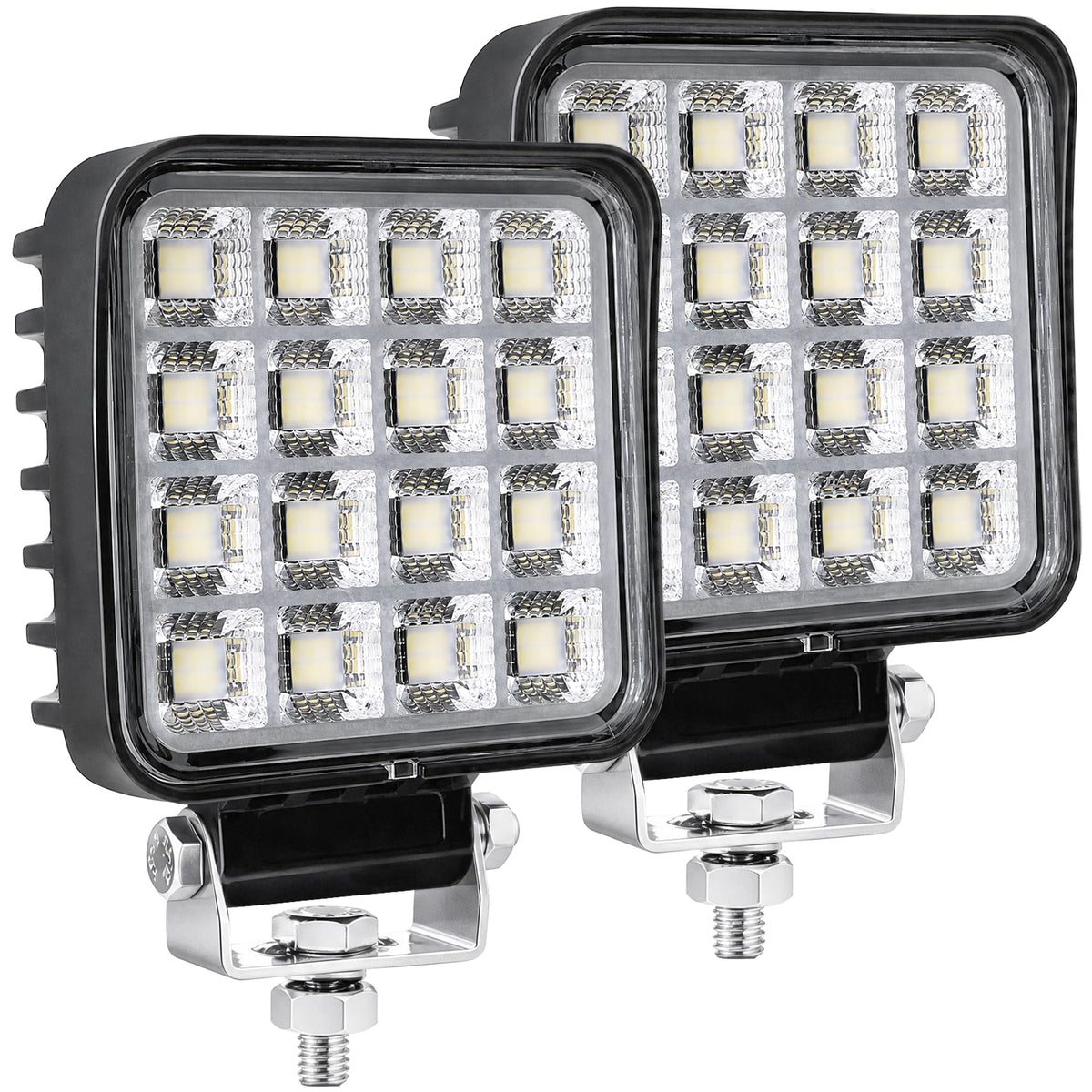 Primelux front view of both lights showing compact flood housing and bright output