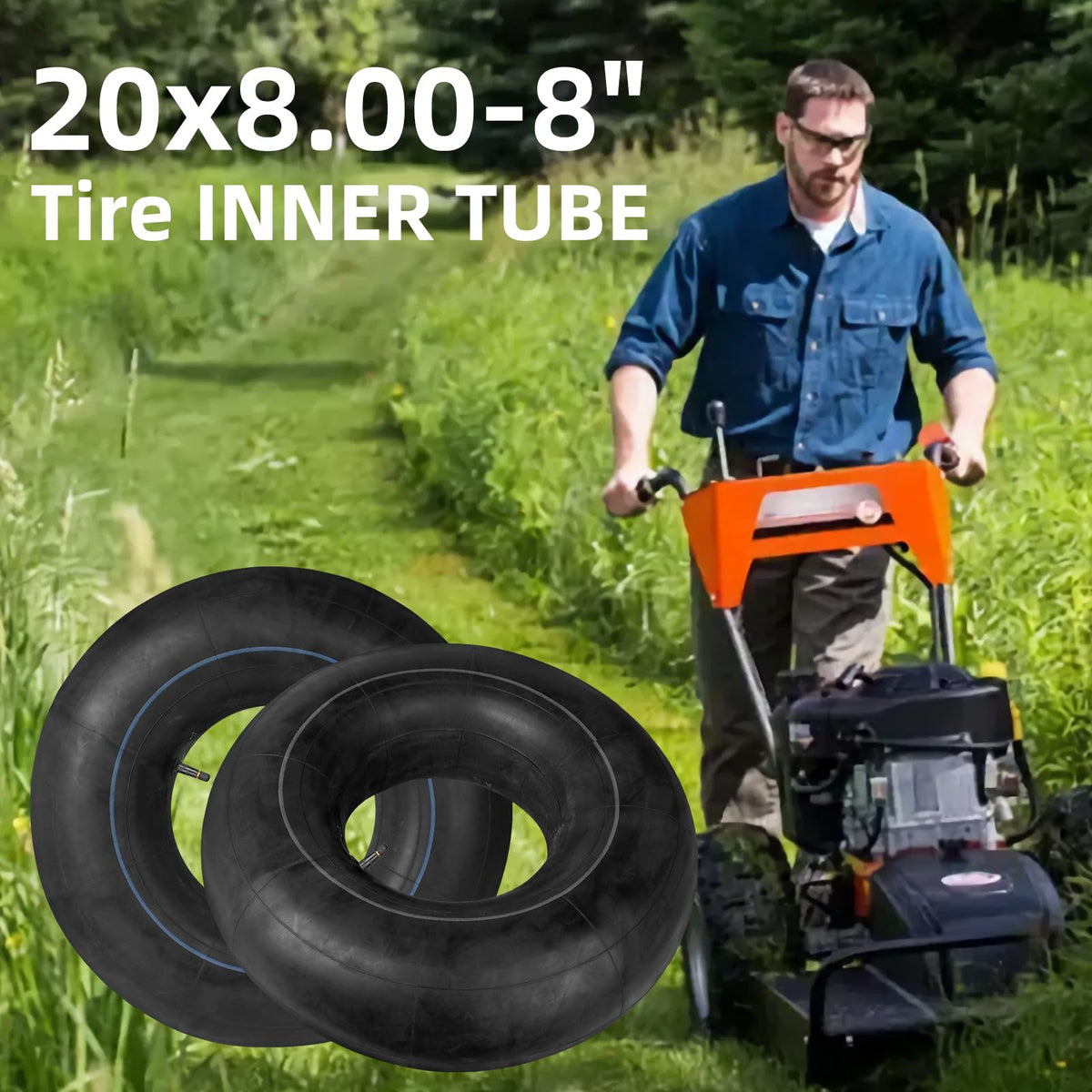 PRO CAKEN inner tube beside a ruler showing correct 20x8-8 size for easy verification