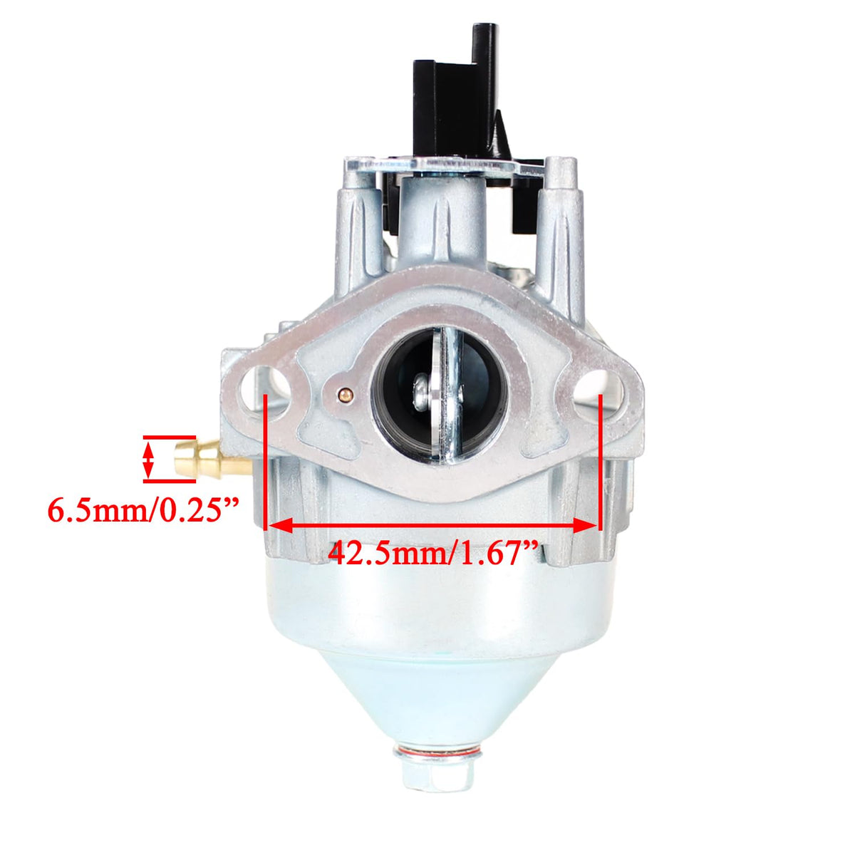 Pro Chaser carburetor top fuel inlet close-up for clear hose connection guidance