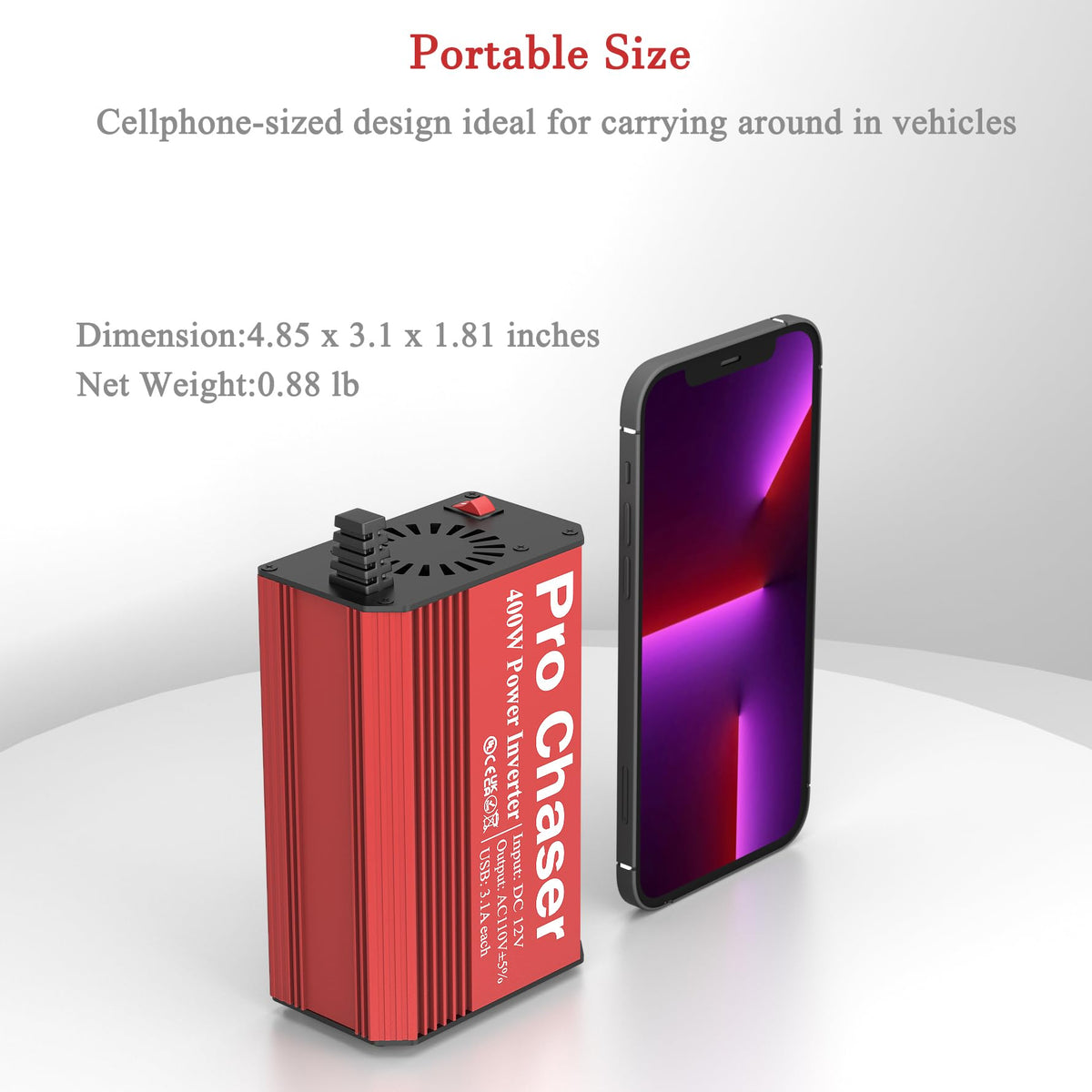 Pro Chaser close-up of dual 110V AC and 3.1A USB ports for fast charging