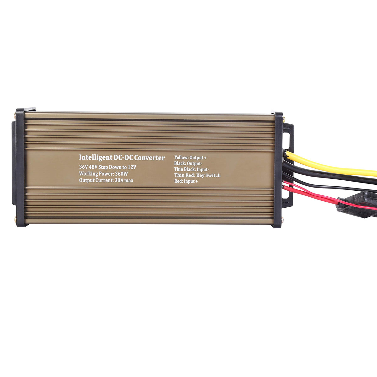 Pro Chaser converter front view showing connectors and compact casing, ensuring reliable 12V supply