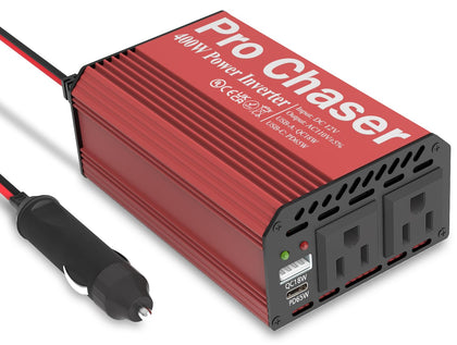 Pro Chaser front panel showing AC outlets and USB ports for versatile charging