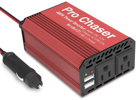 Pro Chaser front panel showing dual AC sockets and USB ports for versatile charging