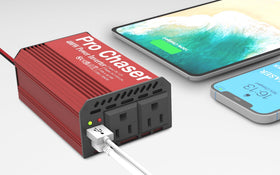 Pro Chaser powering devices from a car backseat for convenient travel use