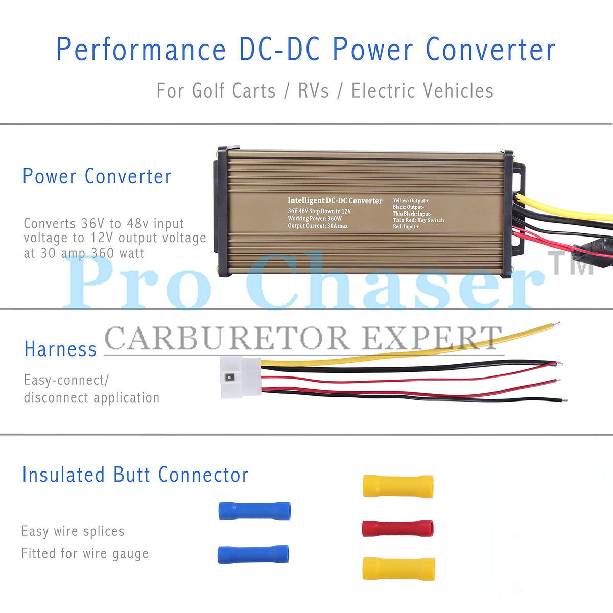 Pro Chaser color-coded wiring harness detail with labeled leads for simplified safe installation