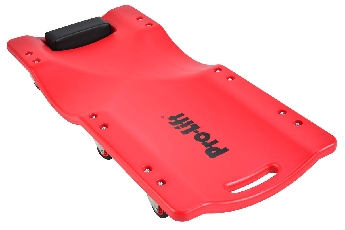 Pro-LifT creeper front view showing blow-molded HDPE body and easy carry handle for portability