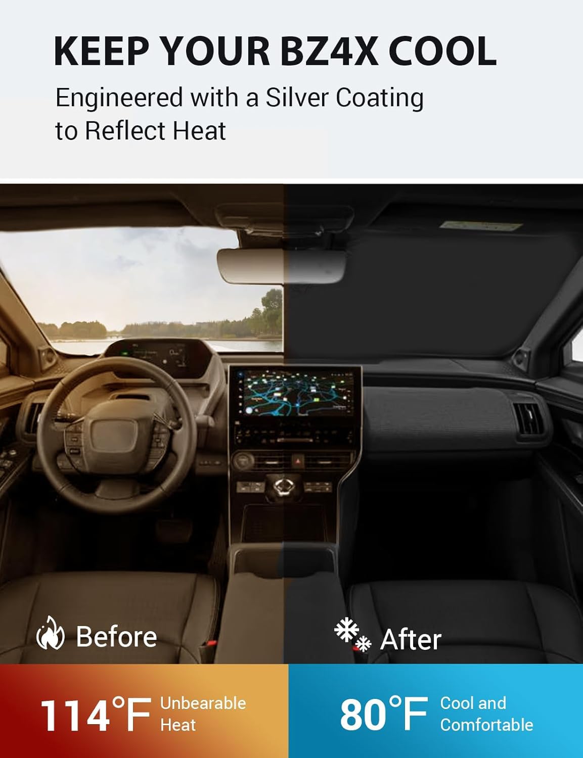 Proadsy shade installed in bZ4X windshield blocking sunlight effectively