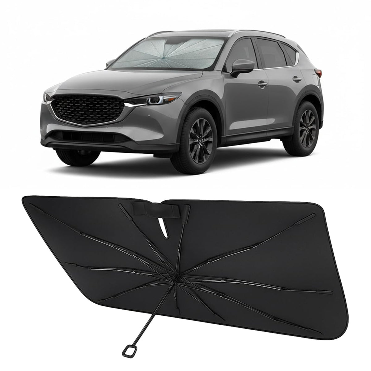 Proadsy front coverage in Mazda CX-5 showing precise fit and full windshield protection