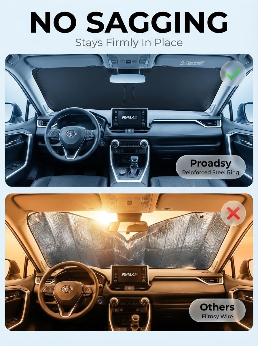 Proadsy protecting dashboard and steering wheel from sun damage
