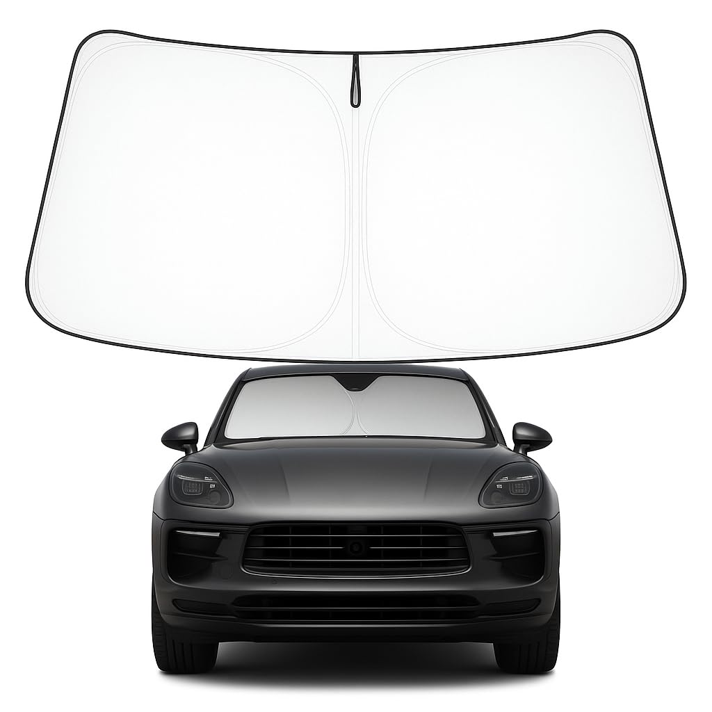 Proadsy front-fit on Macan windshield showing full coverage and protection