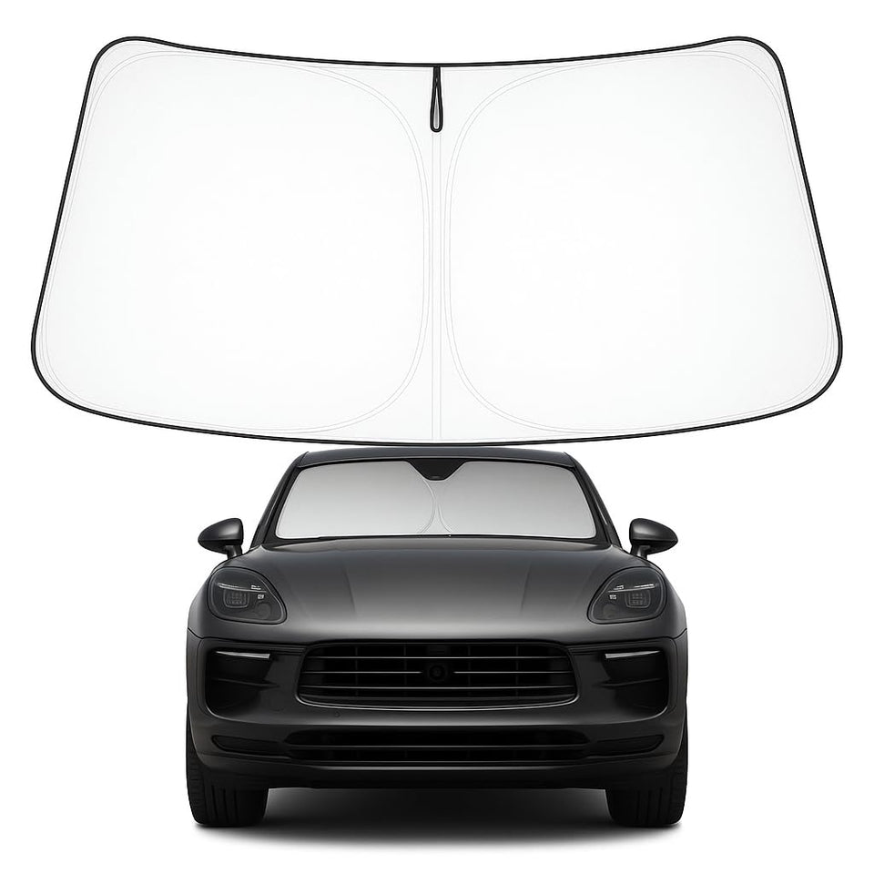 Proadsy front-fit on Macan windshield showing full coverage and protection