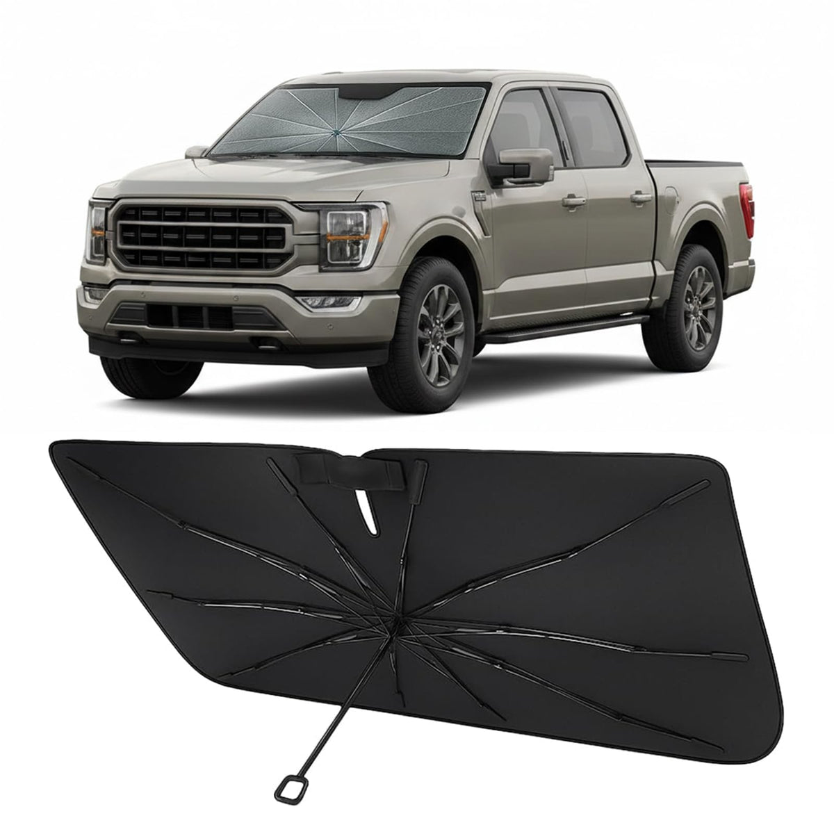 Proadsy front fit on Ford F-150 windshield showing full coverage benefit