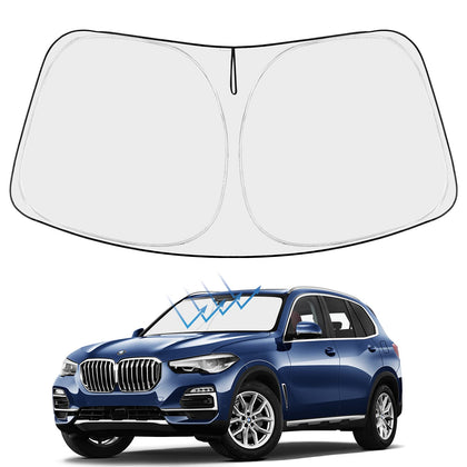 Proadsy front view installed on X5 windshield showing full coverage and heat reflection
