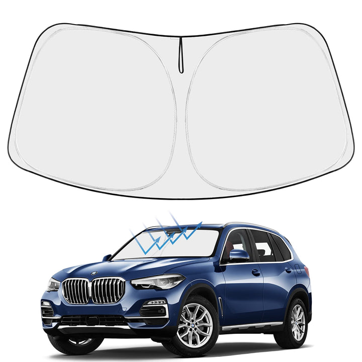 Proadsy front view installed on X5 windshield showing full coverage and heat reflection