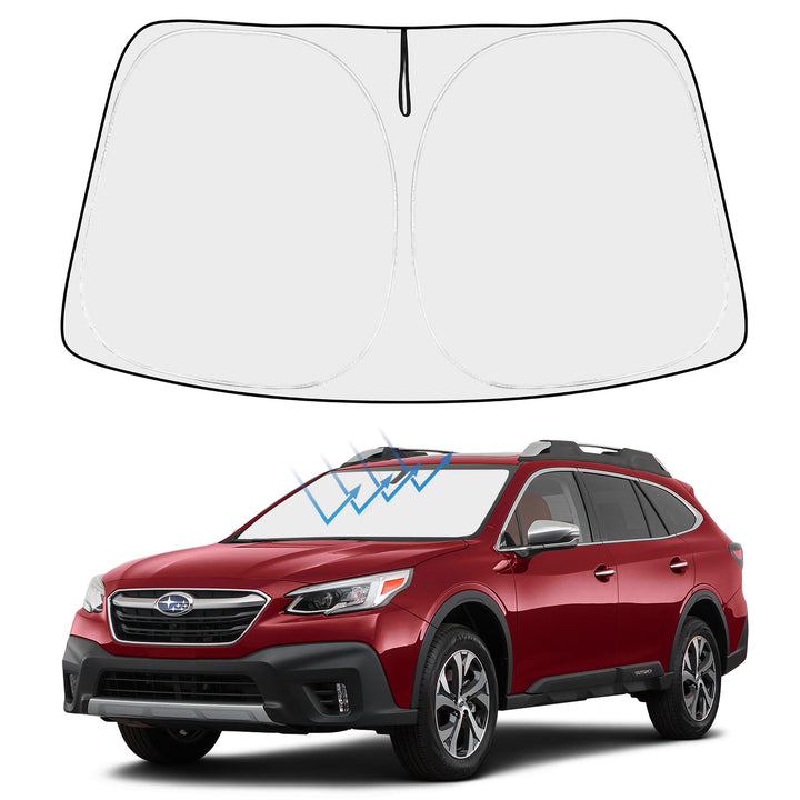 Proadsy front view showing custom-fit Outback coverage and quick installation benefit