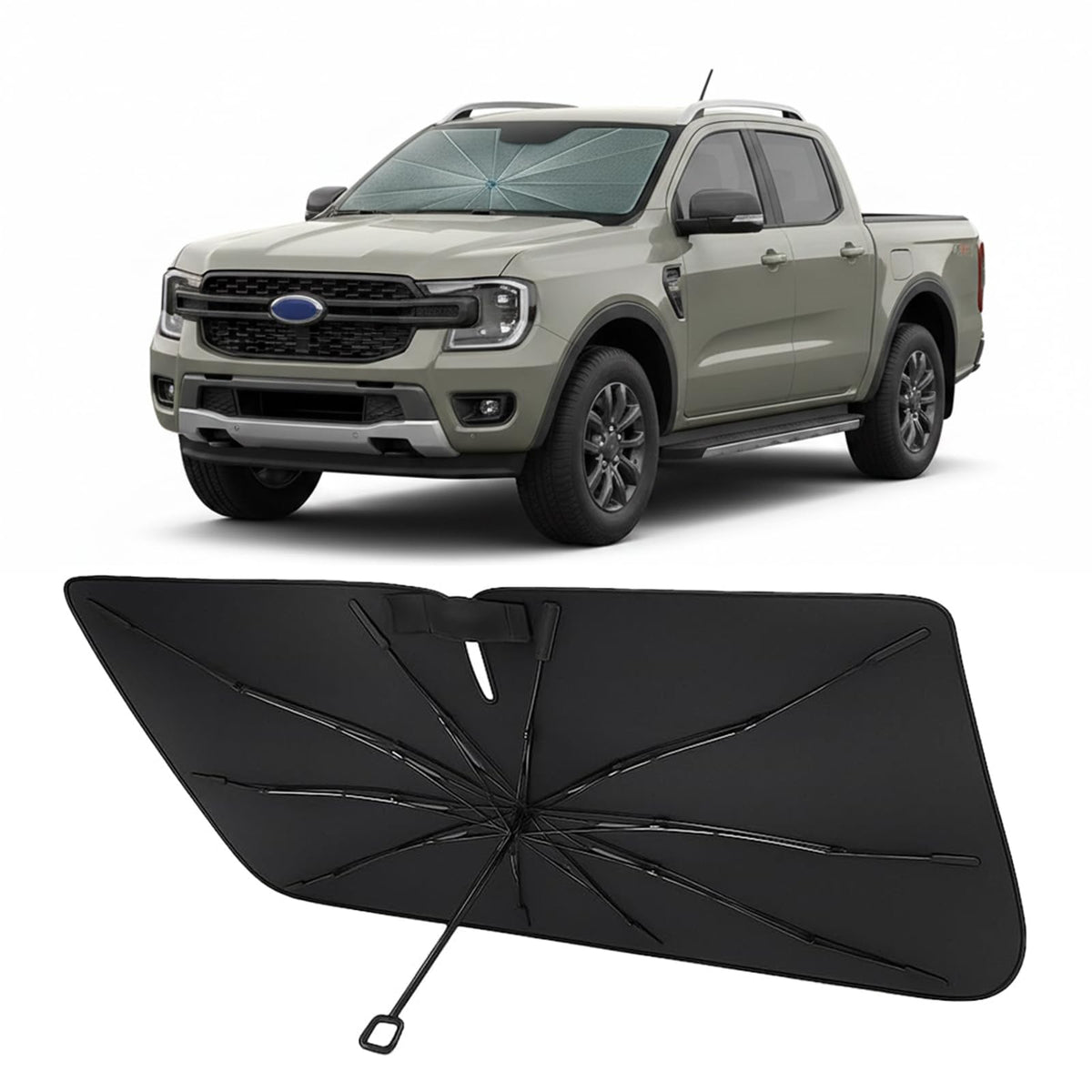 Proadsy front view of shade showing full windshield coverage benefit