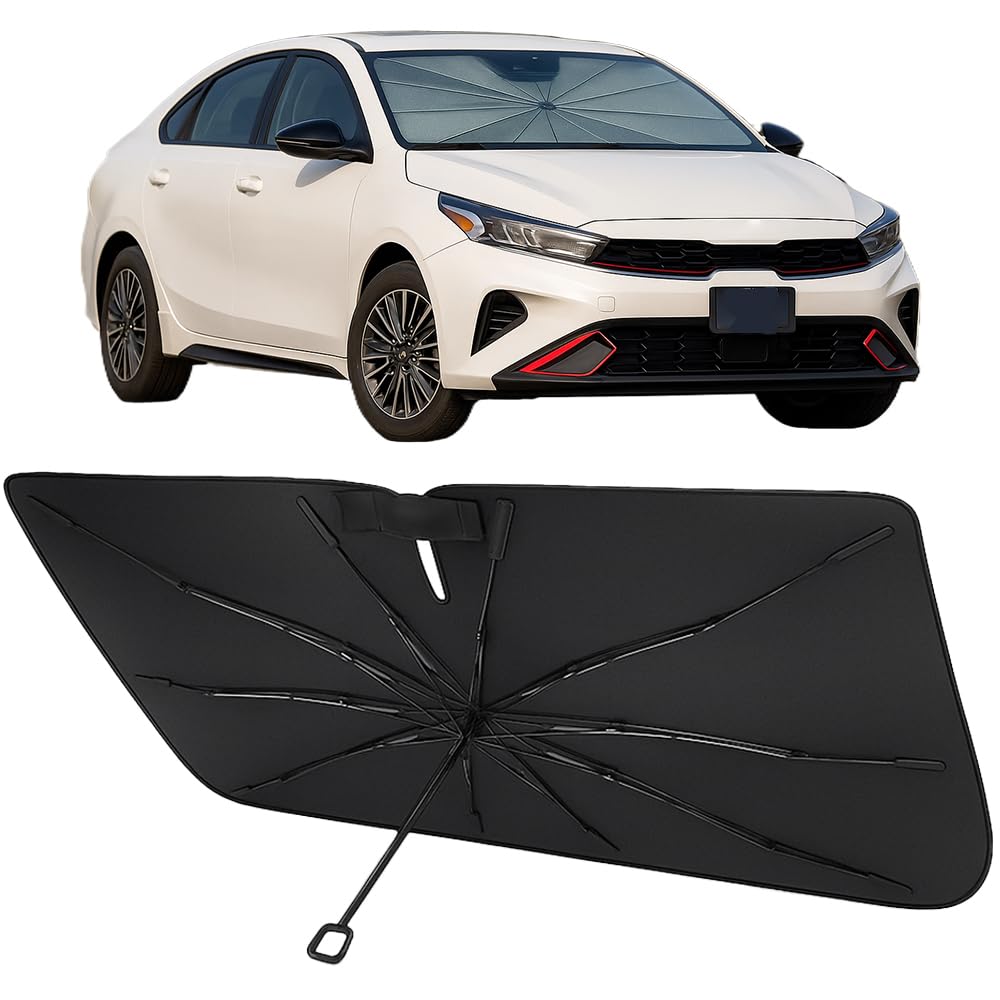 Proadsy front view on Kia Forte showing full windshield coverage and cooler cabin