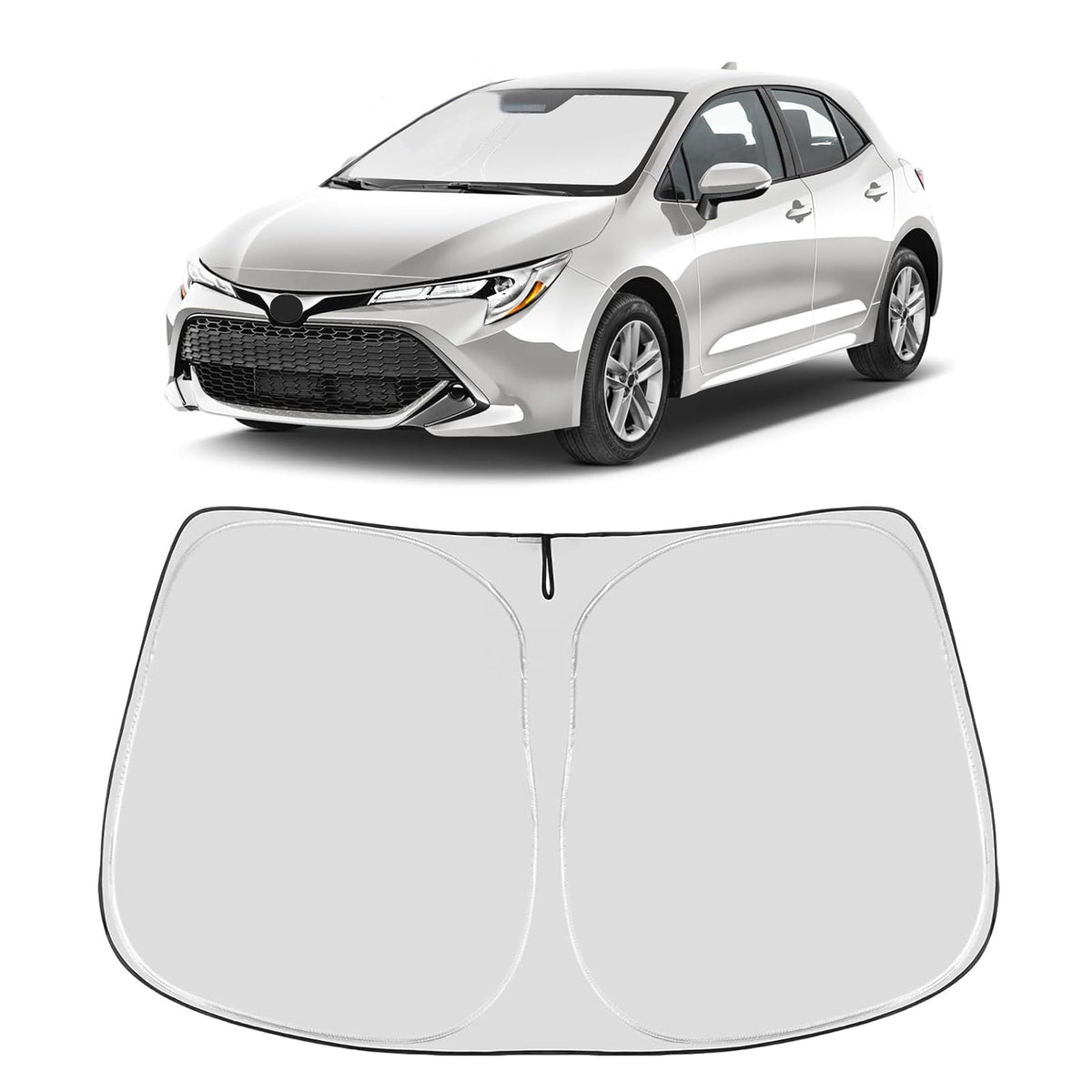 Proadsy front view showing full coverage for Toyota Corolla windshield, keeps cabin cooler