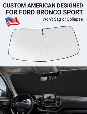 Proadsy shade covering full Ford Bronco Sport windshield, keeps cabin cooler