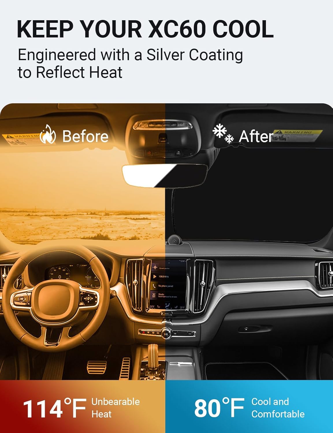 Proadsy installed in XC60 windshield reducing interior sun exposure
