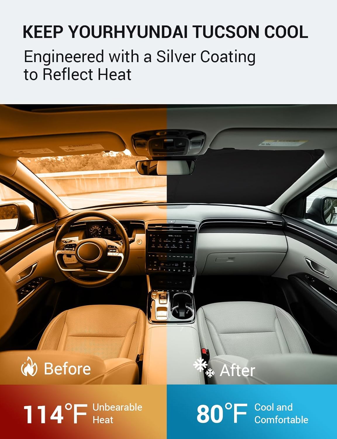 Proadsy reflective silver surface detail reducing interior heat buildup