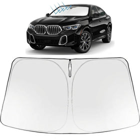 Proadsy front view of custom-cut shade showing full windshield coverage benefit