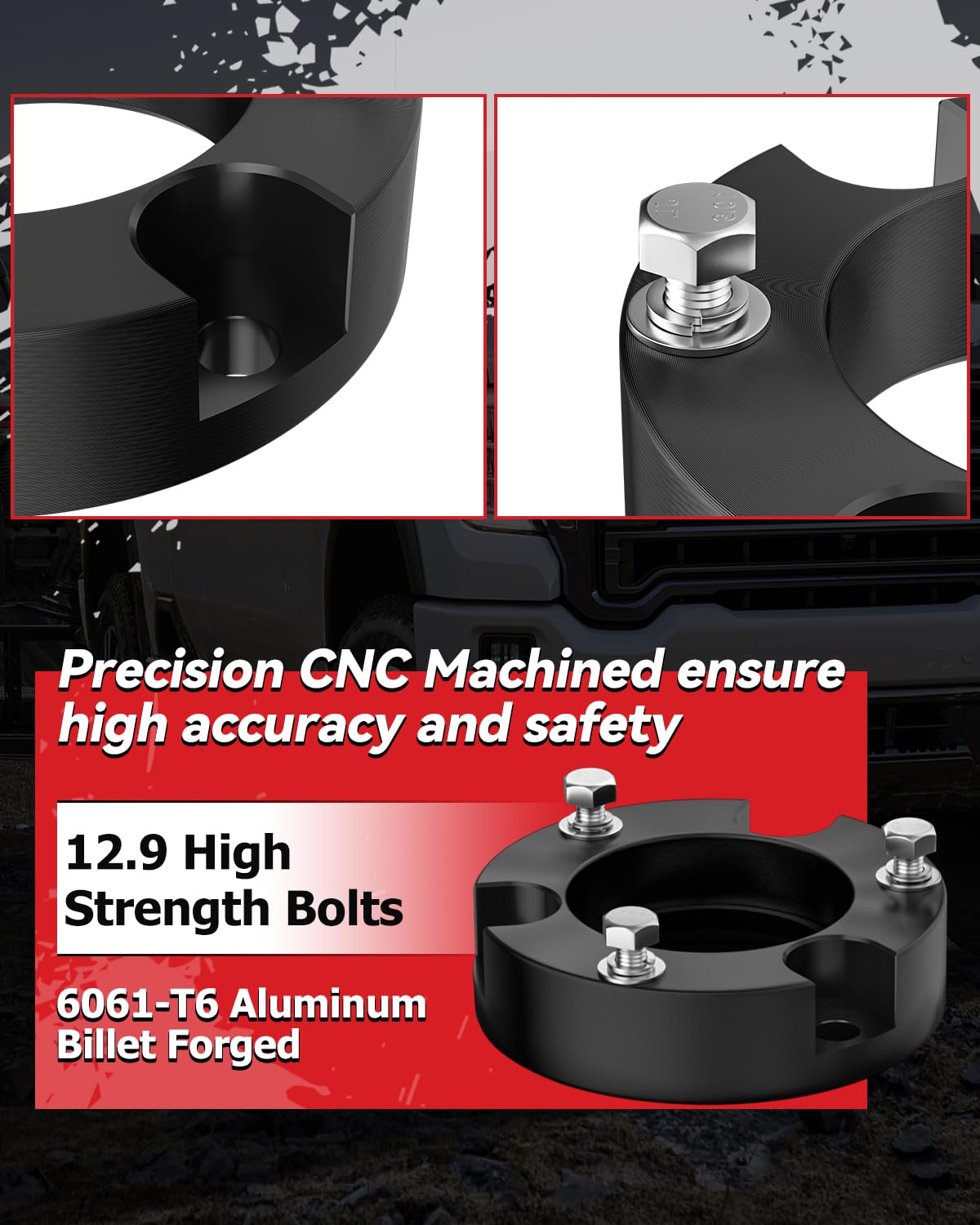 PROEZE side profile comparison of vehicle before and after lift showing improved tire fitment